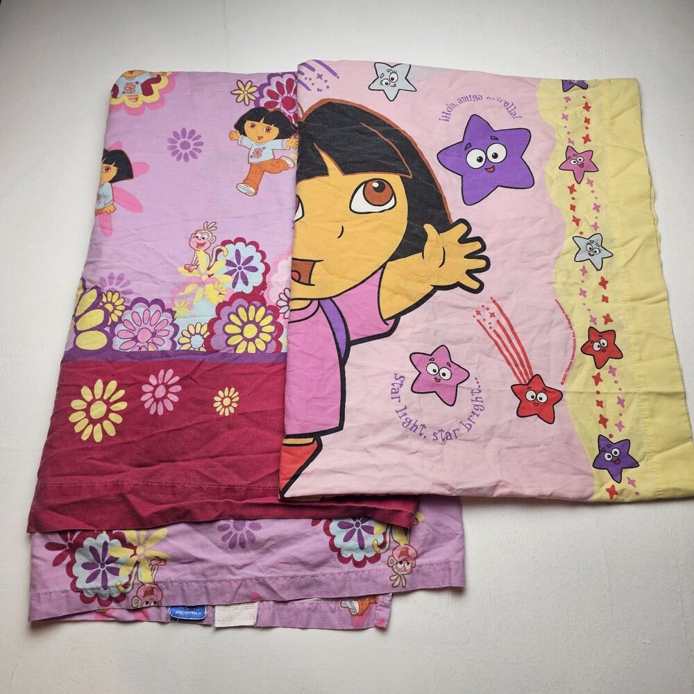 Vintage Nick Jr. Dora the Explorer Standard Pillowcase and twin flat sheet